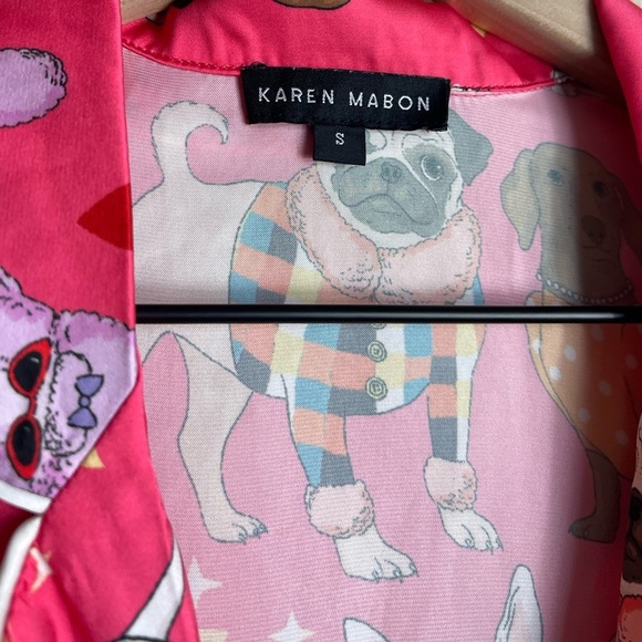 Karen Mabon Satin Dog Print Pajama Top Size Small - Picture 2 of 6